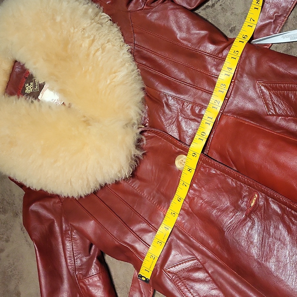 Vintage 70s Elegant Leather Women's Jacket Penny Lane Fur Collar  S  Burgundy** - Picture 14 of 16